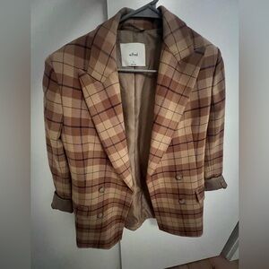 Aritzia Wilfred tartan tan Margaux jacket blazer US 2